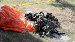 Debris from a Navy pilot that ejected before their military training jet crashed sits outside of Ole Donut on Sunday, September 19, 2021. Two Navy pilots who were on a training flight ejected from the plane and were taken to local hospitals with serious injuries, authorities said. Debris from a Navy pilot that ejected before their military training jet crashed sits outside of Ole Donut on Sunday, September 19, 2021. Two Navy pilots who were on a training flight ejected from the plane and were taken to local hospitals with serious injuries, authorities said.