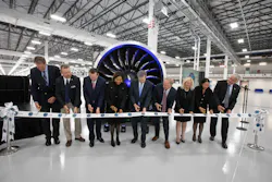 Pratt & Whitney leaders celebrate the conclusion of major construction at its new Asheville facility. (L to R) Jack Cecil, President - Biltmore Farms; P&W Asheville GM Dan Field; P&W President Shane Eddy; North Carolina Secretary of Commerce Machelle Baker Sanders; North Carolina Governor Roy Cooper; Buncombe County Commission Brownie Newman; P&W Chief Transformation Officer Jennifer Caruso; P&W SVP Operations Raquel Rivera; Golden Leaf Foundation President Scott Hamilton. Pratt & Whitney leaders celebrate the conclusion of major construction at its new Asheville facility. (L to R) Jack Cecil, President - Biltmore Farms; P&W Asheville GM Dan Field; P&W President Shane Eddy; North Carolina Secretary of Commerce Machelle Baker Sanders; North Carolina Governor Roy Cooper; Buncombe County Commission Brownie Newman; P&W Chief Transformation Officer Jennifer Caruso; P&W SVP Operations Raquel Rivera; Golden Leaf Foundation President Scott Hamilton.