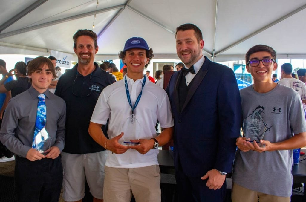 Scholarship winners and presenters (L-R): Landon Bosco, Epic Founder and CEO Danny Perna, Aaron Perez, New Smyrna Beach Mayor Russ Owen, and Austin White (Not pictured: Ethan Harpending and Roland Ireland)