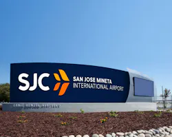 Artist’s conceptual rendering of an entrance sign at San José Mineta International Airport reflecting the new SJC logo. Artist’s conceptual rendering of an entrance sign at San José Mineta International Airport reflecting the new SJC logo.