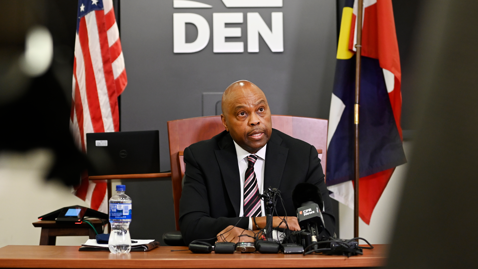 DENVER, CO - OCTOBER 22: Denver International Airport CEO Phil Washington during a press conference October 22, 2021.
