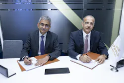Venketrama Raja, chairman, Ramco Systems with Abdul Khaliq Saeed, CEO, Etihad Airways Engineering, during the signing ceremony at the 2023 MRO Middle East, Dubai. Venketrama Raja, chairman, Ramco Systems with Abdul Khaliq Saeed, CEO, Etihad Airways Engineering, during the signing ceremony at the 2023 MRO Middle East, Dubai.