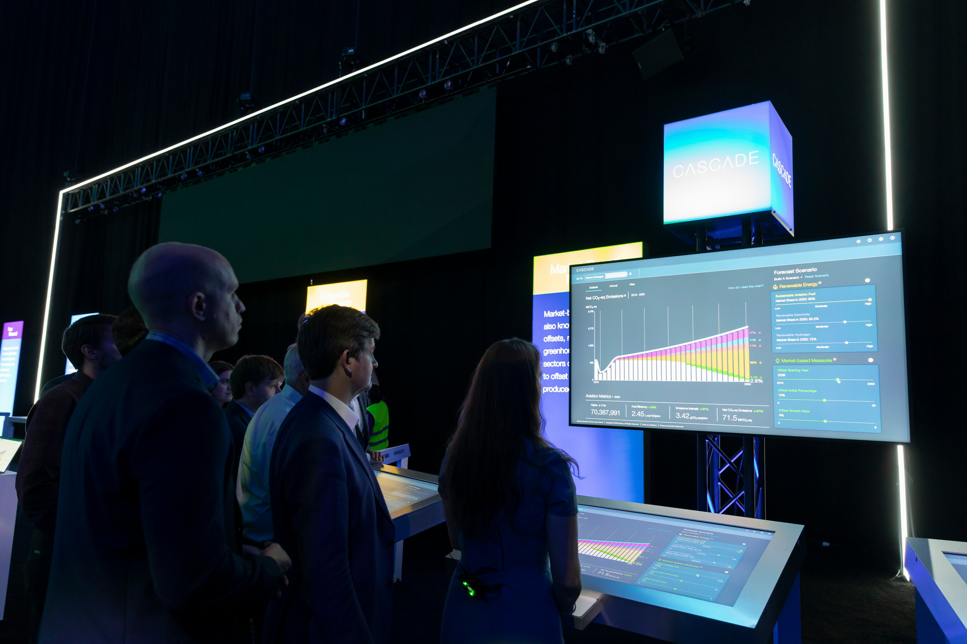 Members of the new Cascade User Community attend a demo of the data modeling tool. Boeing publicly launched Cascade today in support of aviation&rsquo;s net zero goal.
