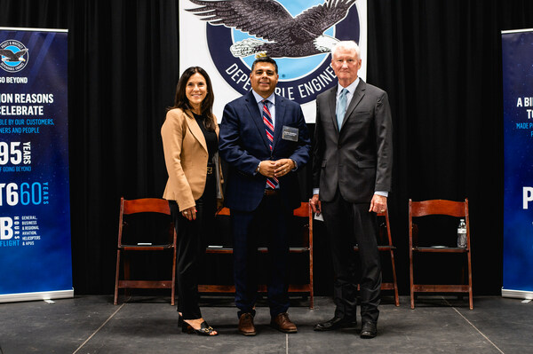 From left: Irene Makris, vice-president, Customer Service, Pratt & Whitney Canada, Stephen Santellana, mayor of Wichita Falls, and Leo Lane, president of the Wichita Falls Economic Development Corporation.