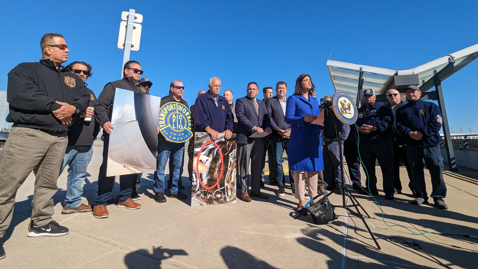 Transport Workers Union International President John Samuelsen and TWU-represented aircraft maintenance technicians (AMTs) joined Reps. Nicole Malliotakis (R-NY), Anthony D&rsquo;Esposito (R-NY), Nicholas LaLota (R-NY), and Marc Molinaro (R-NY) at New York&rsquo;s JFK Airport and called on Congress to pass The Global Aircraft Maintenance Safety Improvement Act.