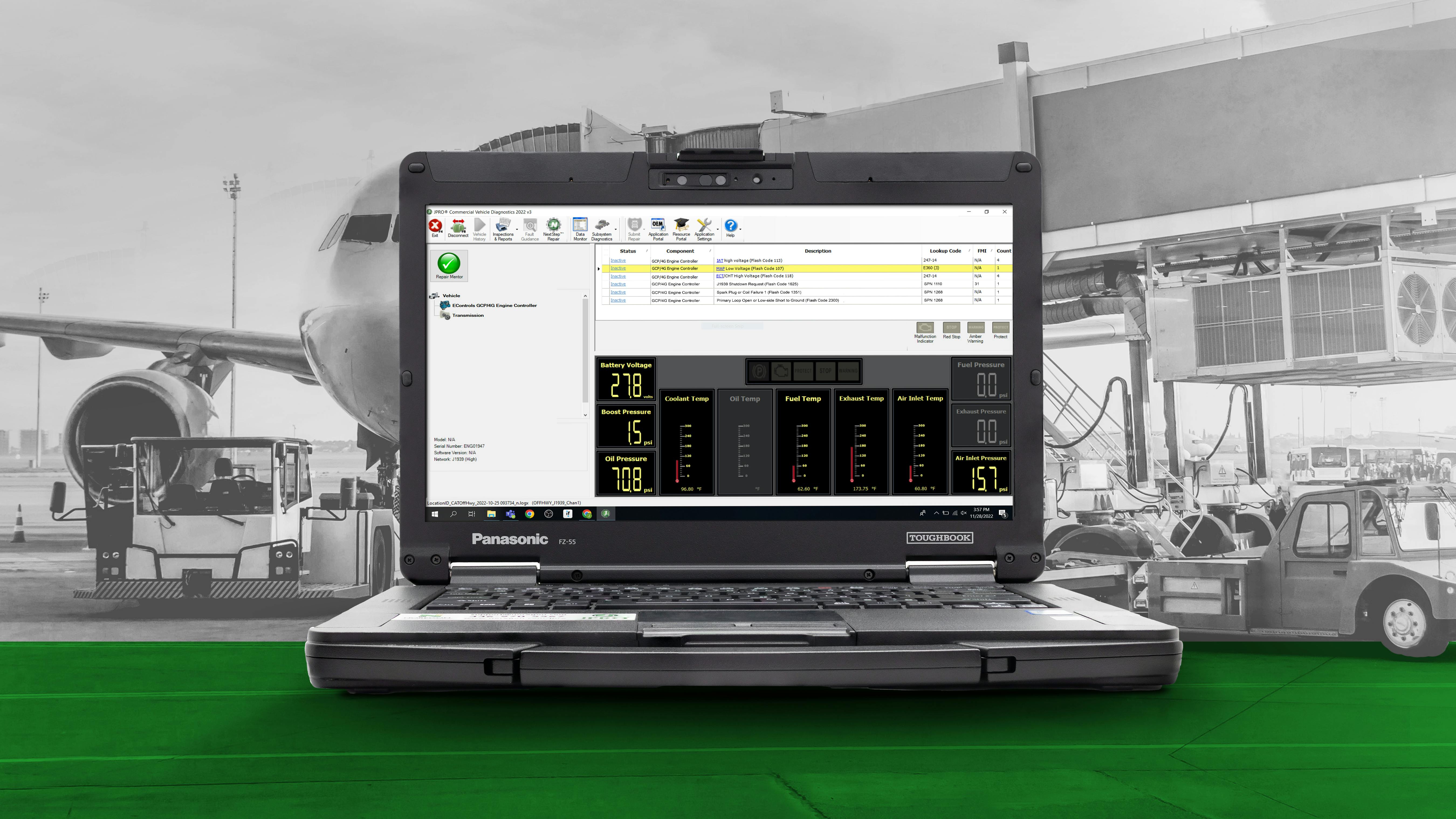 JPRO Professional can be used in a variety of settings such as in the field, the shop, or anywhere that equipment can be diagnosed.