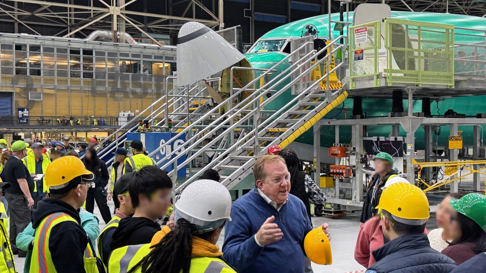 Stan Deal, Boeing Commercial Airplanes President and CEO, speaks with employees Jan. 25 at the Quality Stand Down in Renton, Washington.
