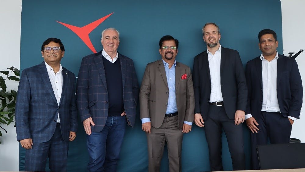From left to right: Vivek Srivastava (Vice President & Business Head, Europe at CYIENT), Dave Jackson (CEO at Deutsche Aircraft), Karthikeyan Natarajan (Executive Director and CEO AT CYIENT), Nico Neumann (COO at Deutsche Aircraft) and Sundareshwar Nagaraj (Director &ndash; Sales & Business Development at CYIENT)