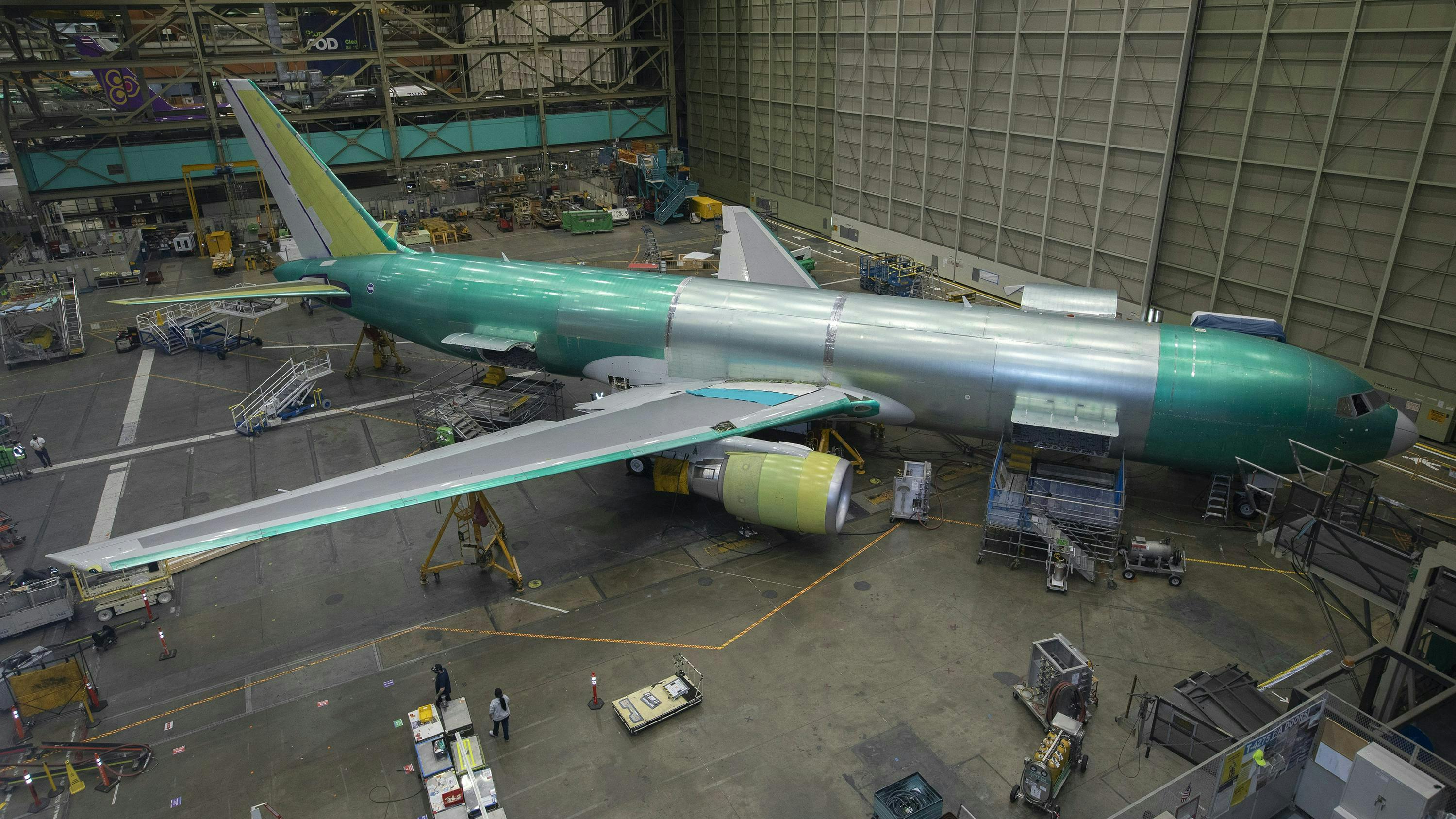 A Boeing 767-300F is built for FedEx at the Everett factory, Wednesday, Jan. 26, 2022, in Washington.