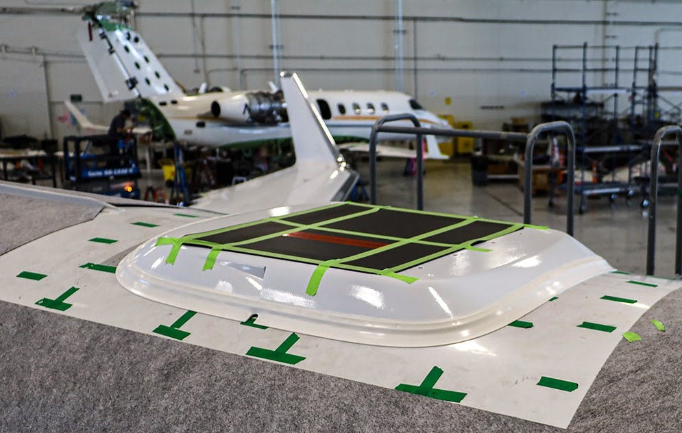 Starlink Aero Terminal installation in process at Clay Lacy.