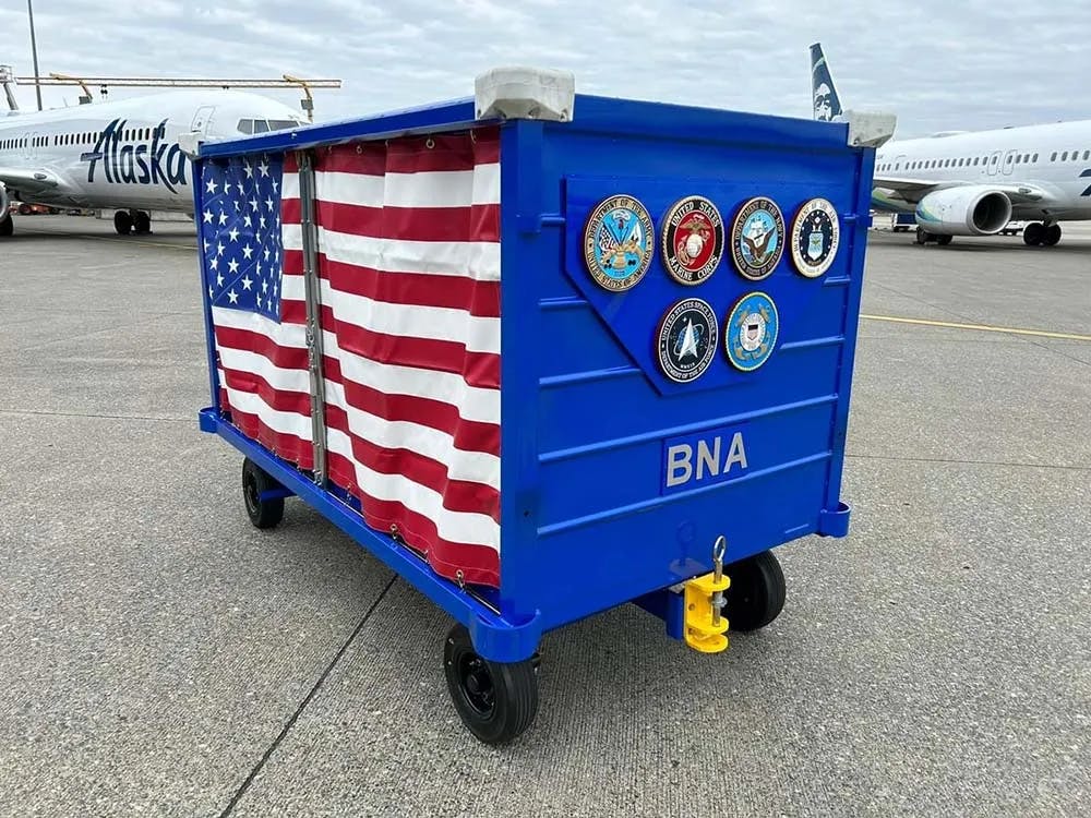 Alaska Airlines dedicated this special cart to BNA for shared use among all airlines, as a gesture of respect and remembrance.