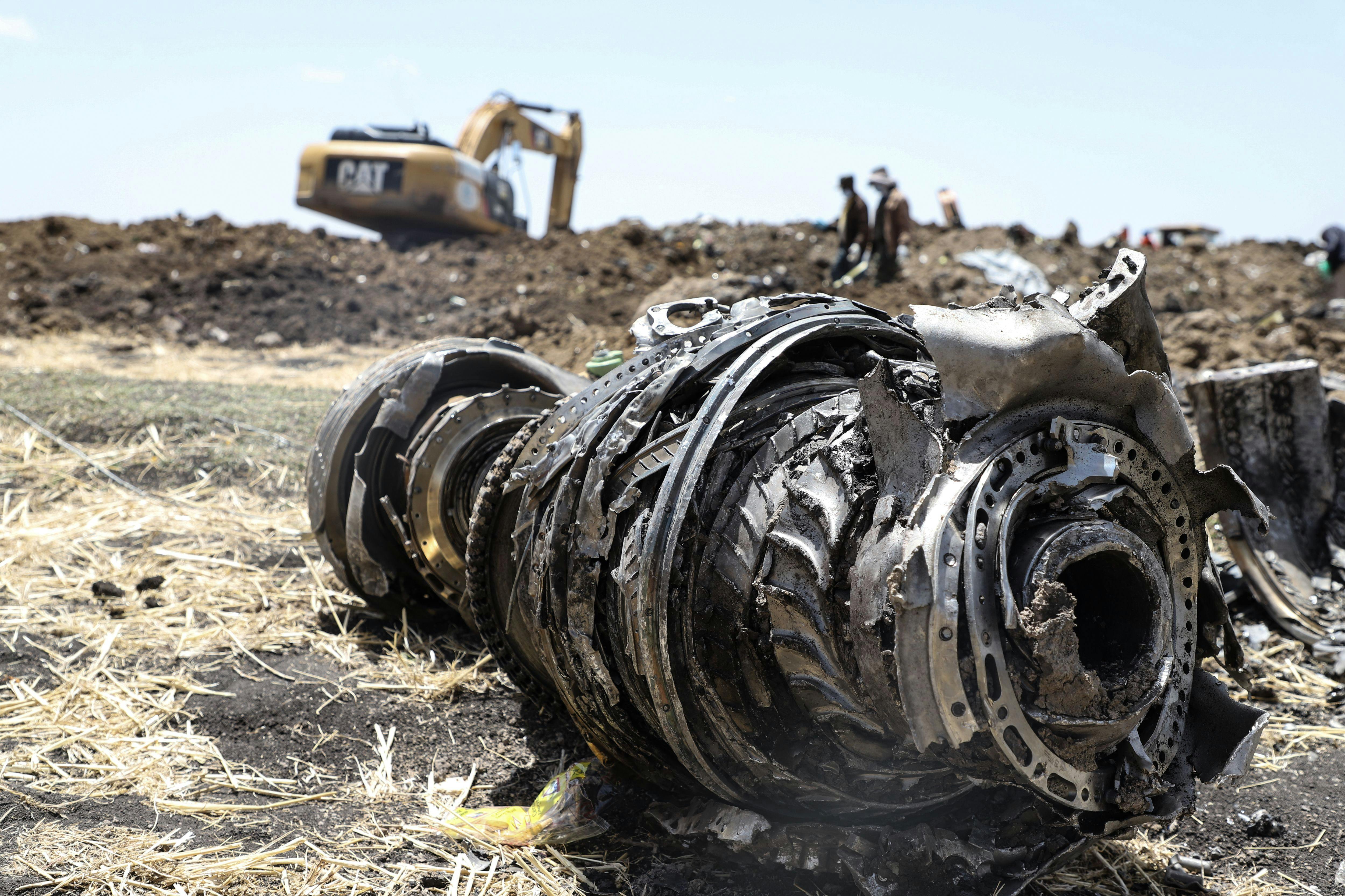 A photo shows debris of the crashed airplane of Ethiopia Airlines, near Bishoftu, a town some 60 kilometres southeast of Addis Ababa, Ethiopia, on March 11, 2019.