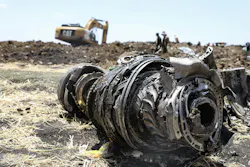 A photo shows debris of the crashed airplane of Ethiopia Airlines, near Bishoftu, a town some 60 kilometres southeast of Addis Ababa, Ethiopia, on March 11, 2019. A photo shows debris of the crashed airplane of Ethiopia Airlines, near Bishoftu, a town some 60 kilometres southeast of Addis Ababa, Ethiopia, on March 11, 2019.