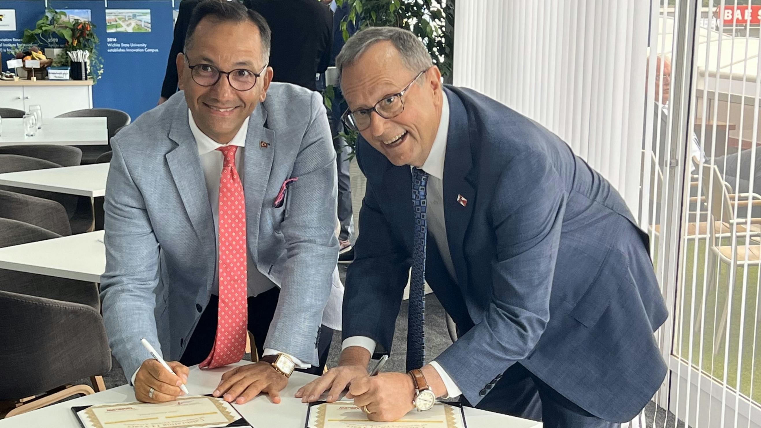 From left to right: Ferhat Kutlucan, KAAN Business Development Strategies Chief,Turkish Aerospace and Jim Barnes, Chief Operating Officer, Harlow Aerostructures LLC.