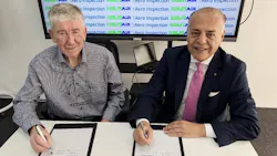 Pictured at the signing ceremony are Aero Inspection’s founder, Mr Liam Bagnell (Left), and SolitAir CEO & Founder, Mr Hamdi Osman (Right). Pictured at the signing ceremony are Aero Inspection’s founder, Mr Liam Bagnell (Left), and SolitAir CEO & Founder, Mr Hamdi Osman (Right).