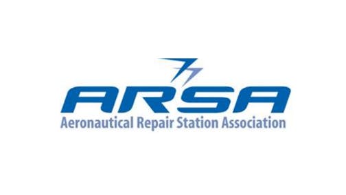 A blue logo with geometric lines and text that reads: Aeronautical Repair Station Association (ARSA)