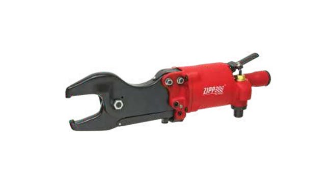 A red and black tool with a handle