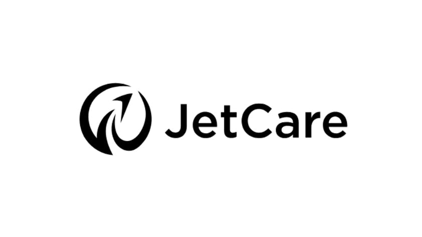 A black logo with a circular graphic and text that reads: JetCare