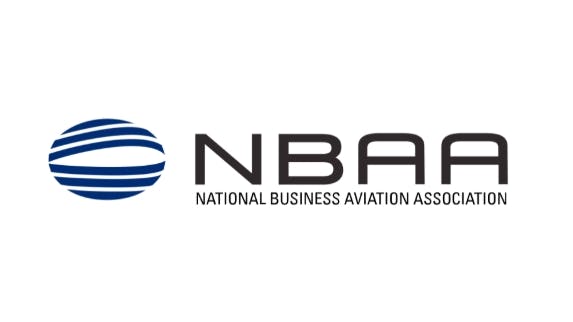 A logo with a white background and blue circular design with black text that reads: NBAA National Business Aviation Association