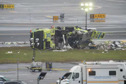A destroyed Port Authority emergency vehicle is pictured after it collided with an Air Canada Express plane at LaGuardia Airport in Queens, New York, on Sunday, March 22, 2026. A destroyed Port Authority emergency vehicle is pictured after it collided with an Air Canada Express plane at LaGuardia Airport in Queens, New York, on Sunday, March 22, 2026.