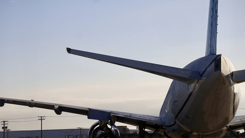 A close-up view of an airplane parked on the ground