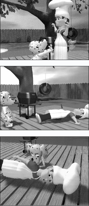 This 45-second, computer animation public service announcement teaches viewers the importance of learning to &ldquo;Stop, Drop and Roll&rdquo; if their clothing catches fire. A &ldquo;voice-over&rdquo; announcer interjects the correct steps to be taken to put out the flames.