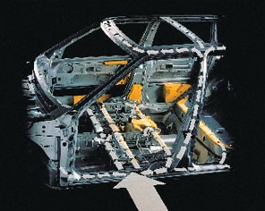 Components of the Volvo Side Impact Protection System (SIPS) are shown in yellow.