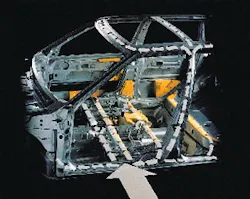 Components of the Volvo Side Impact Protection System (SIPS) are shown in yellow. Components of the Volvo Side Impact Protection System (SIPS) are shown in yellow.