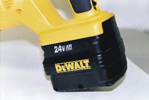 The 24-volt battery uses a new slide-rail mounting system and a large quick-release button.
