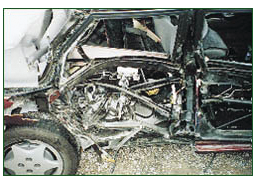 This lightweight collision beam failed and offers no assistance when forcing door.