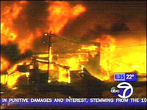 Firefighters say this blaze was the equivalent of a six-alarm fire. Crews from at least a half-dozen towns are on the scene.