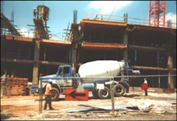 A trained eye would detect that this Suburban Hospital Bethesda MD Outpatient Center is a post tensioned concrete construction job and all that dry hard concrete is not attached to the building and is supported only by the fire vulnerable wooden falsework Smoke might obscure vision so the only sound precaution is for the FD to be aware on a daily basis of this deadly type of construction. A trained eye would detect that this Suburban Hospital Bethesda MD Outpatient Center is a post tensioned concrete construction job and all that dry hard concrete is not attached to the building and is supported only by the fire vulnerable wooden falsework Smoke might obscure vision so the only sound precaution is for the FD to be aware on a daily basis of this deadly type of construction.