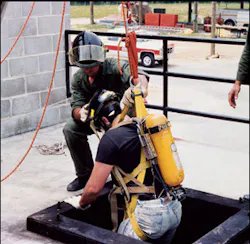 A confined space response is like a combination technical rescue and hazardous materials incident. Emergency responders should don self-contained breathing apparatus (SCBA), with air flowing, before entering a confined space. A confined space response is like a combination technical rescue and hazardous materials incident. Emergency responders should don self-contained breathing apparatus (SCBA), with air flowing, before entering a confined space.