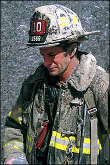 Firefighter John Morabito weeps moments after the collapse.