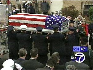 The funeral Mass for Sgt. Christian Engeldrum was overflowing with police, firefighters and uniformed military officials who talked about his bravery and his kind heart.
