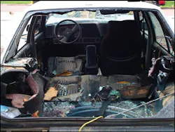 The end result of trunk tunneling creates a pathway sufficient to access and then extricate the driver. In this training scenario, crews can work only from the rear to accomplish this task and cannot access the sides of the vehicle forward of the rear wheels. The end result of trunk tunneling creates a pathway sufficient to access and then extricate the driver. In this training scenario, crews can work only from the rear to accomplish this task and cannot access the sides of the vehicle forward of the rear wheels.