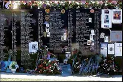 The International Association of Fire Fighters memorial service Saturday at Memorial Park paid tribute to firefighters who lost their lives in the line of duty during the past year. Names of the fallen were added to the memorial. The International Association of Fire Fighters memorial service Saturday at Memorial Park paid tribute to firefighters who lost their lives in the line of duty during the past year. Names of the fallen were added to the memorial.