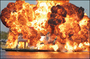 A major motion picture was being shot involving a ferry in the Mississippi River located behind the convention center near the Crescent City Bridge.