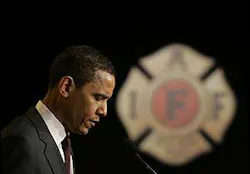 Democratic Presidential hopeful Sen. Barack Obama, D- Ill. addresses the IAFF Bipartisan 2008 Presidential Forum in Washington, March 14. Democratic Presidential hopeful Sen. Barack Obama, D- Ill. addresses the IAFF Bipartisan 2008 Presidential Forum in Washington, March 14.