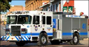 This is the 50th Rosenbauer fire truck delivered to the Ft. Worth Fire Department. Photography taken in the downtown Stock Yard District.