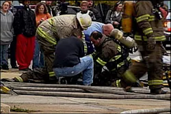 The firefighters were injured in a floor collapse The firefighters were injured in a floor collapse