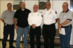 In attendance at the Clarksville City Council regarding the efforts of banning novelty lighters were Chief Frank T. Hill, Sherwood Fire Department; (left to right) Nathan Travis, Arkansas Children's Hospital; Lt. Mark Shoemaker, North Little Rock Fire Department; Chief Randy Cox, Bryant Fire Department with Clarksville Fire Chief Ron Wylie. In attendance at the Clarksville City Council regarding the efforts of banning novelty lighters were Chief Frank T. Hill, Sherwood Fire Department; (left to right) Nathan Travis, Arkansas Children's Hospital; Lt. Mark Shoemaker, North Little Rock Fire Department; Chief Randy Cox, Bryant Fire Department with Clarksville Fire Chief Ron Wylie.