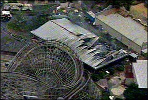 Fierce flames ripped through a haunted house attraction on the grounds of Six Flags America in Largo.