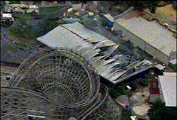 Fierce flames ripped through a haunted house attraction on the grounds of Six Flags America in Largo. Fierce flames ripped through a haunted house attraction on the grounds of Six Flags America in Largo.