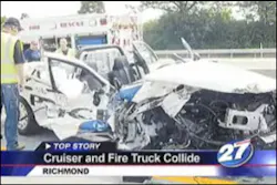 The officer was responding to a crash when he crashed into a fire truck. The officer was responding to a crash when he crashed into a fire truck.