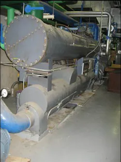 Chillers, such as the one shown here, are used to cool the water or air when the air conditioning is being used. Chillers, such as the one shown here, are used to cool the water or air when the air conditioning is being used.