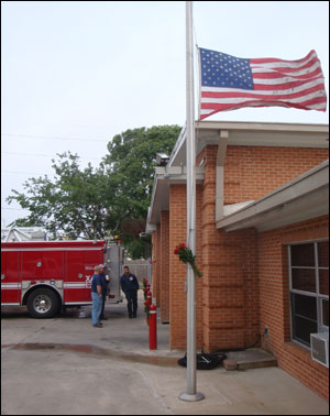 The flag was at half staff at Station 26 in honor of Capt. James Harlow and Damien Hobbs.