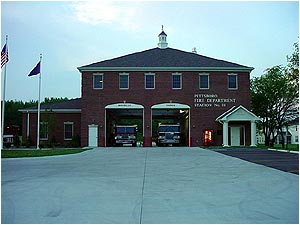The Pittsboro Fire Department station houses one engine, one tanker, one ambulance, a grass truck, and has two command vehicles which are staffed by the Chief and Assistant Chief. The department is a combination department with six full time personnel and 20 reserves that are on a paid stand by. Pittsboro is about 20 miles west of Indianapolis. Pittsboro Fire Dept. protects a primarily rural area with some large industry. Population is close to 7,000 people. The department protects the Town of Pittsboro and Middle Township, which is close to 33 square miles.Front of the station.Photos by Steven Milstead