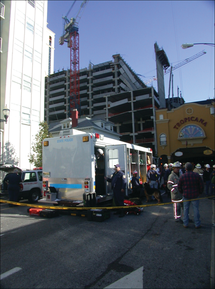 Photo 1: This parking deck collapse required outside technical specialists from all over the region to aid in the rescue and recovery of the victims.