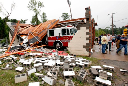 An East End fire station was damaged by a tornado after a series of violent storms swept through central Arkansas Friday evening.